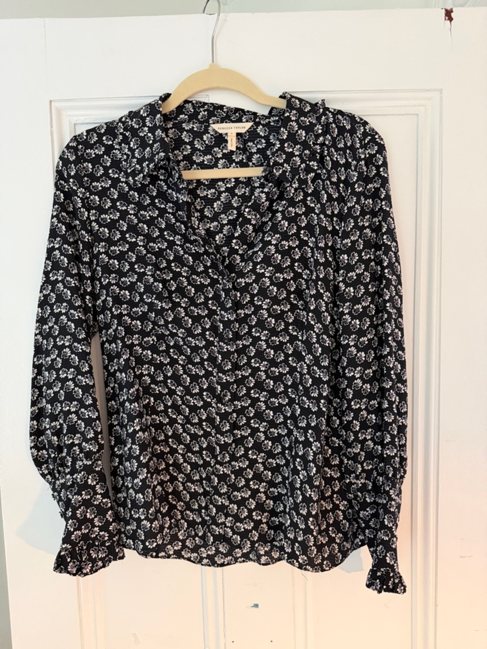 Rebecca Taylor Black and White Floral silk Blouse